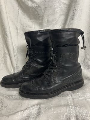 PRADA Wingtip Combat Boots Womens 40/ US 9.5 Black Leather Lace Up Brogue Black - Thumbnail 2