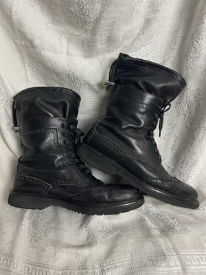 PRADA Wingtip Combat Boots Womens 40/ US 9.5 Black Leather Lace Up Brogue Black - Thumbnail 16