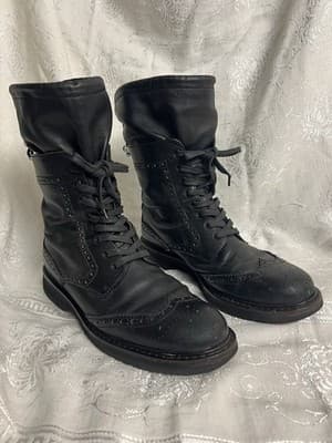 PRADA Wingtip Combat Boots Womens 40/ US 9.5 Black Leather Lace Up Brogue Black - Thumbnail 10