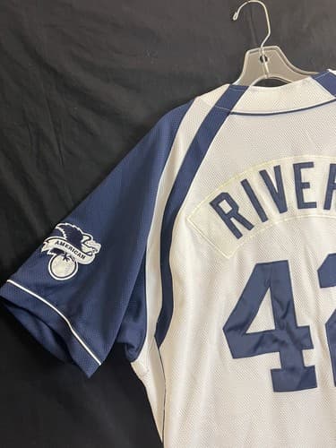 VTG Nike New York Yankees RIVERA Authentic Jersey Large Blue American Stitched - Thumbnail 4