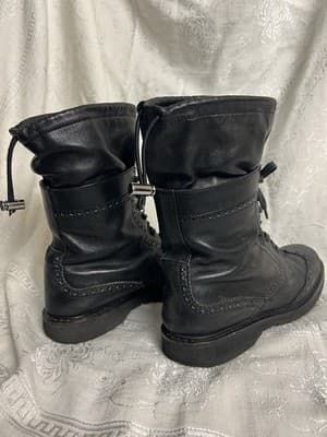 PRADA Wingtip Combat Boots Womens 40/ US 9.5 Black Leather Lace Up Brogue Black - Thumbnail 8