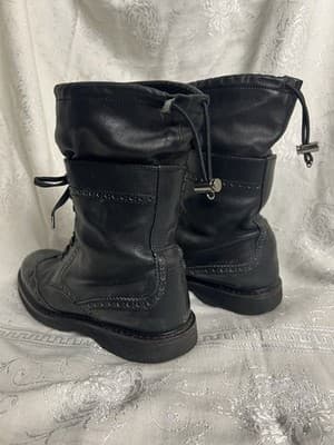 PRADA Wingtip Combat Boots Womens 40/ US 9.5 Black Leather Lace Up Brogue Black - Thumbnail 4