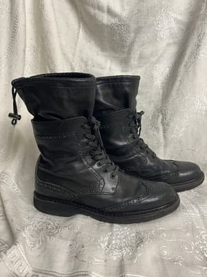 PRADA Wingtip Combat Boots Womens 40/ US 9.5 Black Leather Lace Up Brogue Black - Thumbnail 9