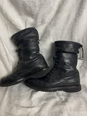PRADA Wingtip Combat Boots Womens 40/ US 9.5 Black Leather Lace Up Brogue Black - Thumbnail 15