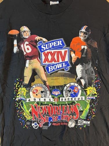 Vintage 1990 Super Bowl XXIV SF 49ers vs Denver Broncos Single Stitch Shirt L - Thumbnail 2