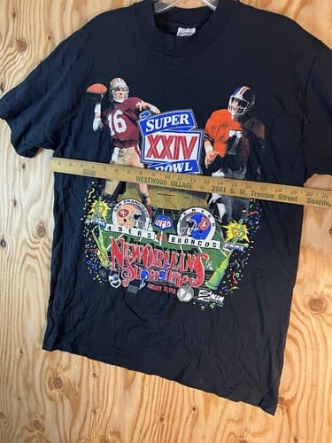 Vintage 1990 Super Bowl XXIV SF 49ers vs Denver Broncos Single Stitch Shirt L - Thumbnail 8