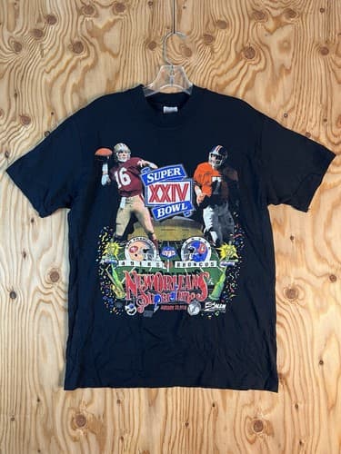Vintage 1990 Super Bowl XXIV SF 49ers vs Denver Broncos Single Stitch Shirt L - Image 1