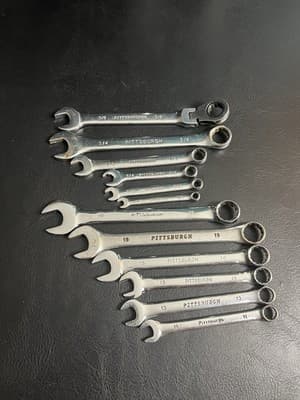 12 Piece Pittsburgh Chrome Vanadium SAE & Metric mm Combination Wrench Set CrV - Image 1