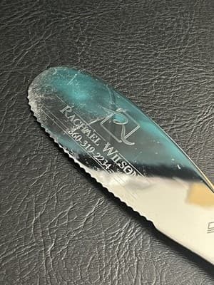 Cutco 1768 KQ Spatula Spreader Bagel Knife Pearl White 5" Serrated Blade Engrave - Thumbnail 3