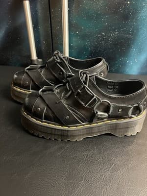 Dr Martens 1461 Quad Harness Derbys Womens 8/ Mens 7 Black Shoes Goth Doc Buckle - Thumbnail 7