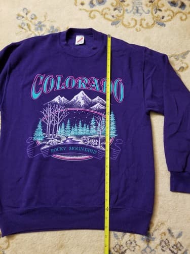 Vtg 90s Colorado Rocky Mountains Retro Mens L Sweatshirt Purple Sweater USA Crew - Thumbnail 5