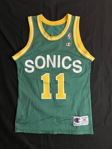 Vtg Seattle Supersonics Sonics Schrempf 11 Champion Jersey Size 36 Mens S Green - Image 1