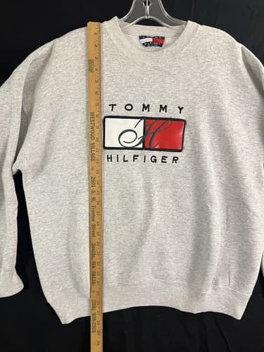 Vintage Vtg Tommy Hilfiger Big Box Leather Spell Out Sweatshirt Mens XL Heather - Thumbnail 7