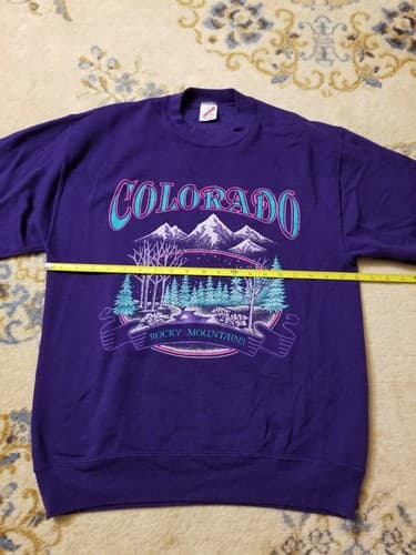 Vtg 90s Colorado Rocky Mountains Retro Mens L Sweatshirt Purple Sweater USA Crew - Thumbnail 6