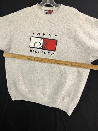 Vintage Vtg Tommy Hilfiger Big Box Leather Spell Out Sweatshirt Mens XL Heather - Thumbnail 8