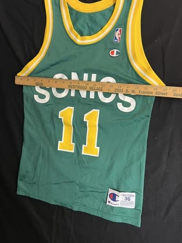 Vtg Seattle Supersonics Sonics Schrempf 11 Champion Jersey Size 36 Mens S Green - Thumbnail 8