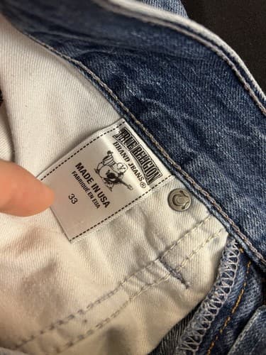 True Religion Men’s 33 USA Denim Jean Shorts Light Blue Striped Geno Classic - Thumbnail 5