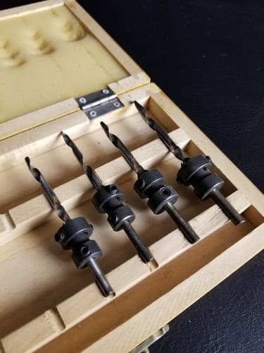 PROFESSIONAL COUNTERSINK Drill Bit 4 Piece Set + Wooden Box Stop Collar 1/8" - Thumbnail 2
