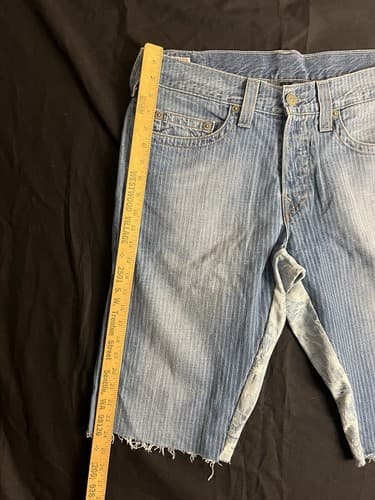 True Religion Men’s 33 USA Denim Jean Shorts Light Blue Striped Geno Classic - Thumbnail 10