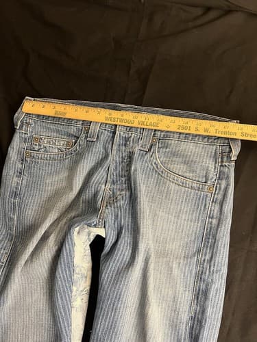 True Religion Men’s 33 USA Denim Jean Shorts Light Blue Striped Geno Classic - Thumbnail 9