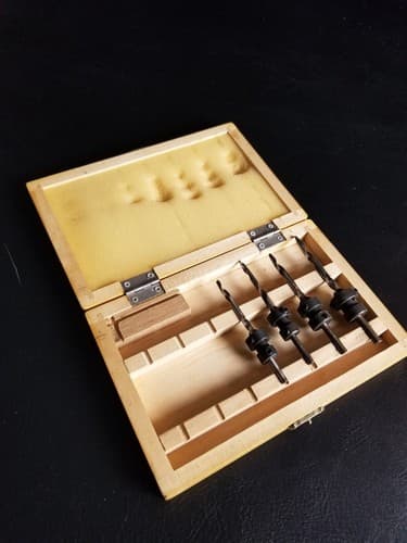 PROFESSIONAL COUNTERSINK Drill Bit 4 Piece Set + Wooden Box Stop Collar 1/8" - Image 1