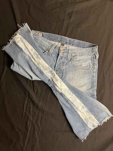 True Religion Men’s 33 USA Denim Jean Shorts Light Blue Striped Geno Classic - Thumbnail 4