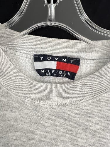 Vintage Vtg Tommy Hilfiger Big Box Leather Spell Out Sweatshirt Mens XL Heather - Thumbnail 3