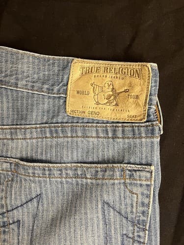 True Religion Men’s 33 USA Denim Jean Shorts Light Blue Striped Geno Classic - Thumbnail 3
