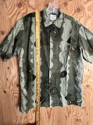 Vtg 1950’s Casual Ceire Hawaiian Village Honolulu Shirt Mens M Chinese Cash Coin - Thumbnail 5