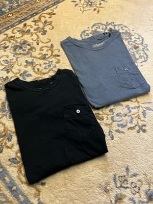 Lot Of 2 Todd Snyder LA Slub Pocket Tee Mens M Chest Pocket Button Black + Grey - Image 1