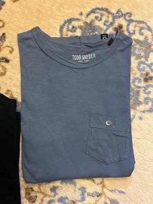 Lot Of 2 Todd Snyder LA Slub Pocket Tee Mens M Chest Pocket Button Black + Grey - Thumbnail 3
