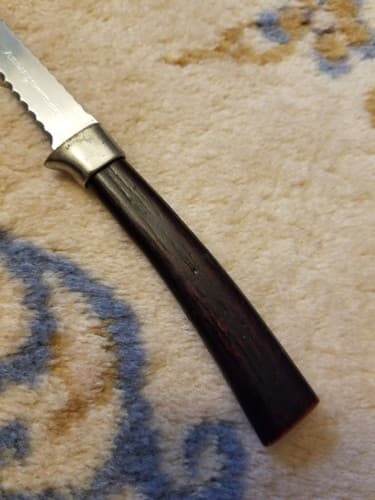 Vintage AMWAY Double Serrated Blade Steak Knife Bakelite Brown Handles 7" Total - Thumbnail 3