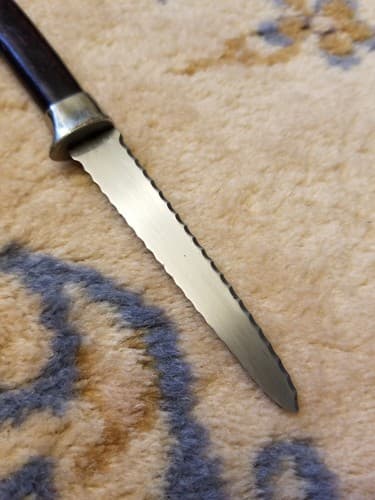 Vintage AMWAY Double Serrated Blade Steak Knife Bakelite Brown Handles 7" Total - Thumbnail 7