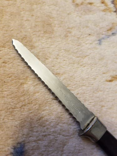 Vintage AMWAY Double Serrated Blade Steak Knife Bakelite Brown Handles 7" Total - Thumbnail 2