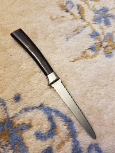 Vintage AMWAY Double Serrated Blade Steak Knife Bakelite Brown Handles 7" Total - Thumbnail 6