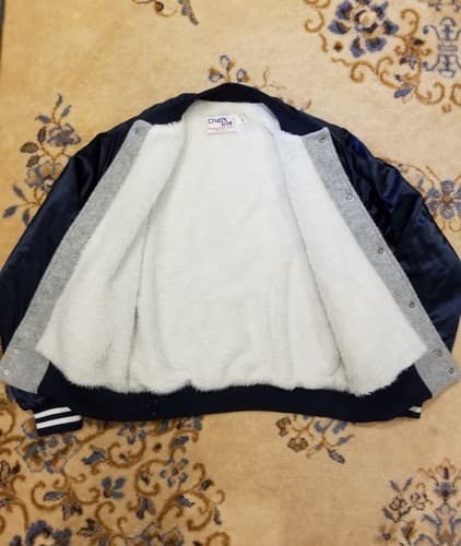 Vintage 90s Chalk Line Mack Trucks Sherpa Lined Varsity Bomber Jacket Small S - Thumbnail 3