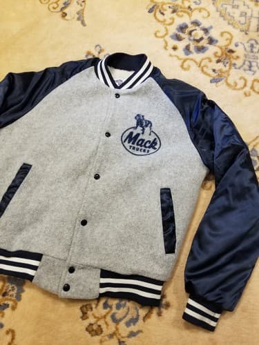 Vintage 90s Chalk Line Mack Trucks Sherpa Lined Varsity Bomber Jacket Small S - Image 1