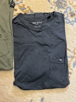 Lot Of 2 Todd Snyder LA Slub Pocket Tee Mens M Chest Pocket Button Green + Grey - Thumbnail 2