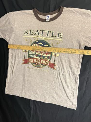 VTG PIKE PLACE MARKET Mens L Cotton SEATTLE CITY T-SHIRT Tourist Ferry Grey - Thumbnail 9