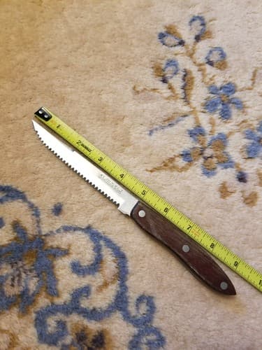 VTG Sheffield Steel Olympia Japan Steak Knife Stainless Wood Handle Serrated Pin - Thumbnail 7