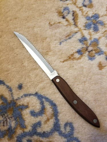 VTG Sheffield Steel Olympia Japan Steak Knife Stainless Wood Handle Serrated Pin - Thumbnail 4