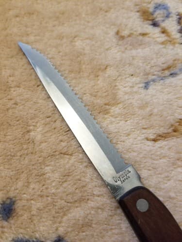 VTG Sheffield Steel Olympia Japan Steak Knife Stainless Wood Handle Serrated Pin - Thumbnail 5