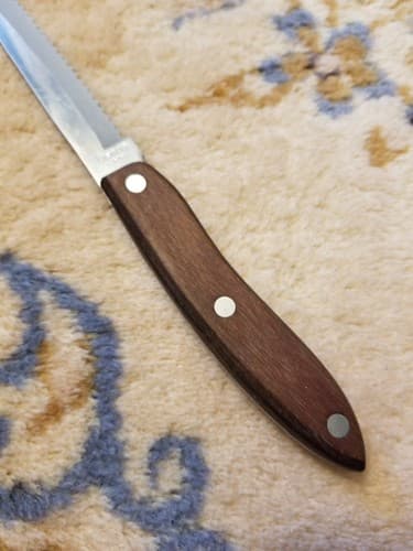 VTG Sheffield Steel Olympia Japan Steak Knife Stainless Wood Handle Serrated Pin - Thumbnail 6