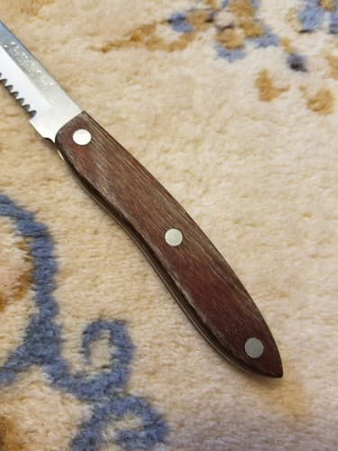 VTG Sheffield Steel Olympia Japan Steak Knife Stainless Wood Handle Serrated Pin - Thumbnail 3