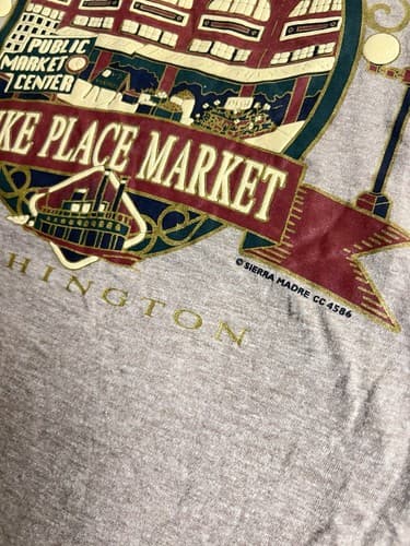 VTG PIKE PLACE MARKET Mens L Cotton SEATTLE CITY T-SHIRT Tourist Ferry Grey - Thumbnail 3