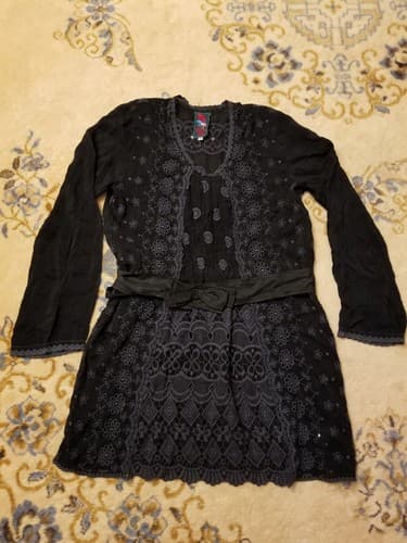 Johnny Was 100% Cupra Rayon Black Eyelet Dress Coverup Womens Small Tunic Top - Image 1