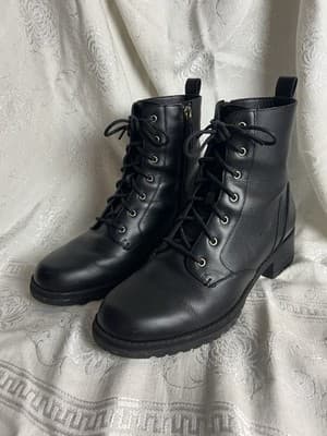 Cole Haan Womens Camea Black Combat & Side Zip /Lace-up Boots 10 B Tactical - Image 1
