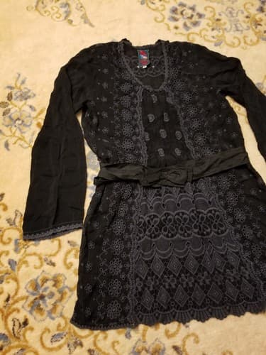 Johnny Was 100% Cupra Rayon Black Eyelet Dress Coverup Womens Small Tunic Top - Thumbnail 2