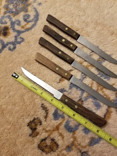 Set Of 5 Vintage Japan Stainless Steel Steak Knife Lot Serrated Set Wood 2 Pin - Thumbnail 8