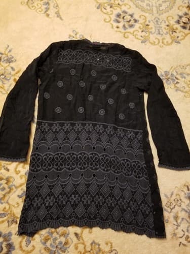 Johnny Was 100% Cupra Rayon Black Eyelet Dress Coverup Womens Small Tunic Top - Thumbnail 4